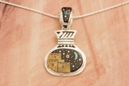 New Design! Calvin Begay Starry Night in the Pueblo Sterling Silver Navajo Pendant